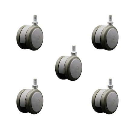 Service Caster 2-3/8'' Gray Floor Safe Twin Wheel Casters 3/8 Threaded Stem, 5PK SCC-TS02S60-TPR-GRY-381634-5